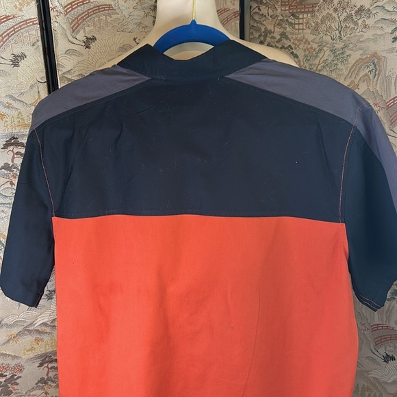 HARLEY DAVIDSON METAL BUTTON UP SHORT SLEEVE ORANGE COLOR BLOCK SHIRT SZ L - Picture 8 of 13
